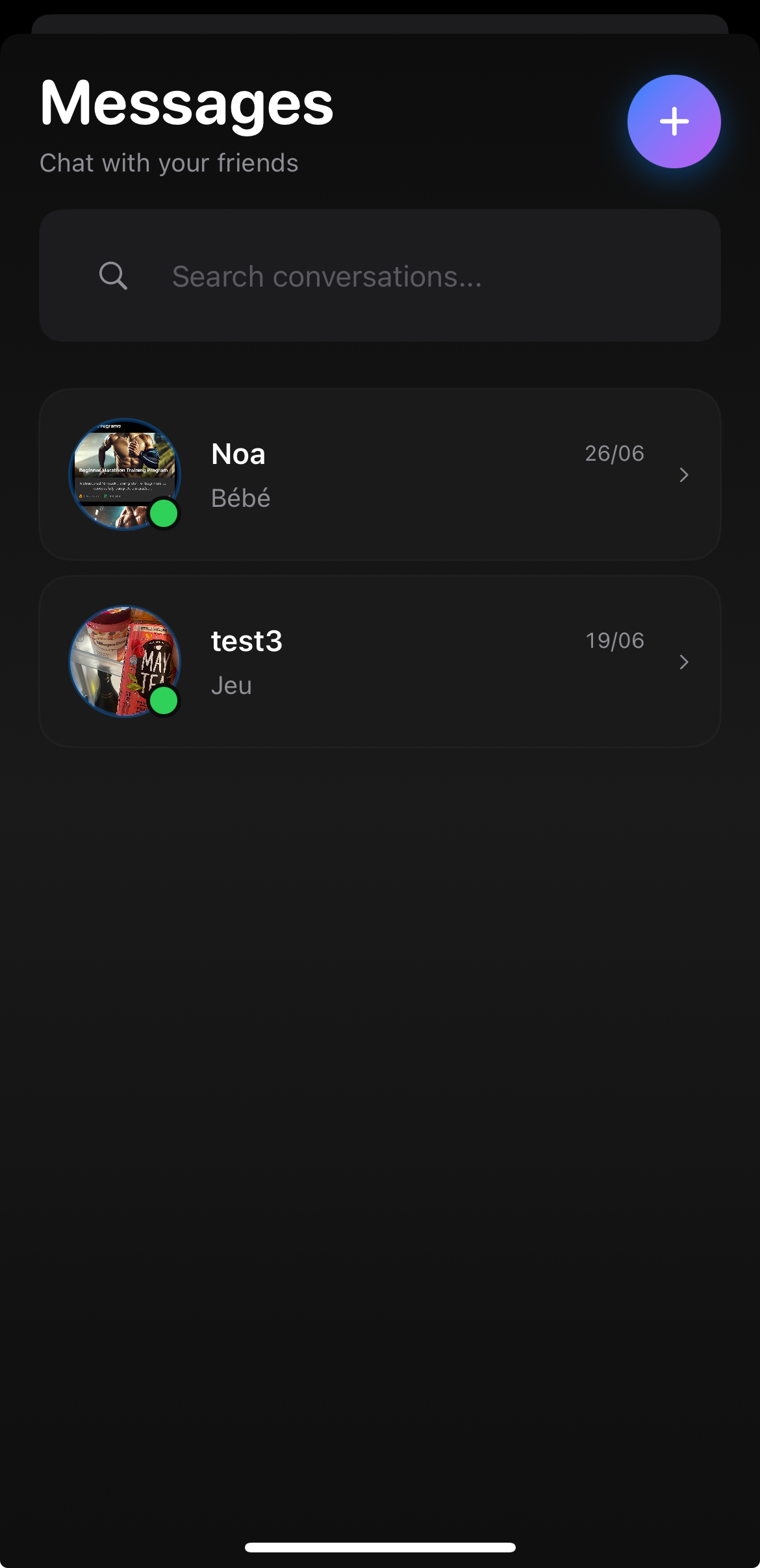 ZON App Messages - Chat with friends, search conversations and online status indicators