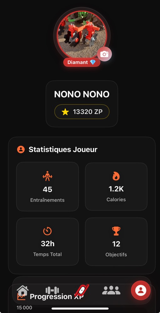 ZON App Profile View - User statistics, XP progression and Diamond level badge